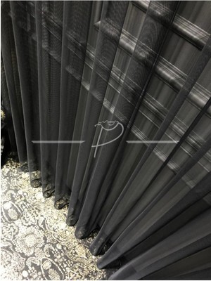 Siyah Grek Tül Perde - Etek Kurşunlu, Normal Pileli, Modern Tül Perde