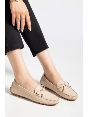 Kadın Hakiki Deri Klasik Loafer - Bej