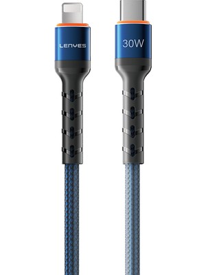 Lenyes LC515 Type-C To Lightning Pd Kablo Hızlı Şarj Özellikli Data ve Şarj Kablosu 30W 1m Mavi