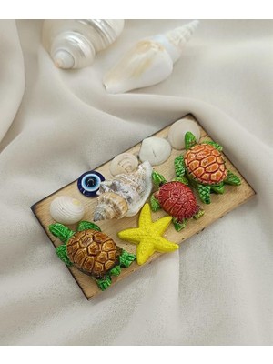 Magnet Nazar Göz Boncuk Kaplumbağa Deniz Kabuğu Ahşap Mıknatıslı Magnet Yıldız Buzdolabı Süsü