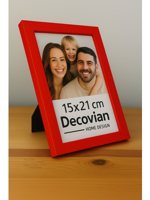 Doğal Ahşap Modern Ayaklı Tekli Fotoğraf Çerçevesi - Kırmızı Renkli Masaüstü Çerçeve- Boş Resimsiz