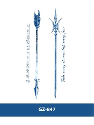 Tattoo GZ-847 Orta Boy Yarı Kalıcı Ok ve Mızrak Desen Dövme