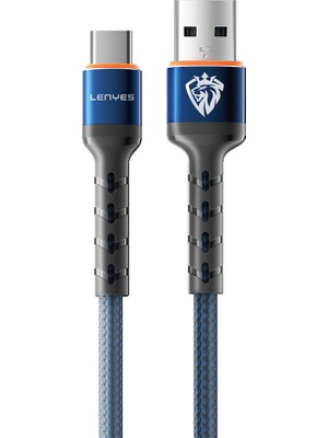Lenyes LC515 Type-C USB Kablo Hızlı Şarj Özellikli Örgülü Data ve Şarj Kablosu 3A 1m Mavi
