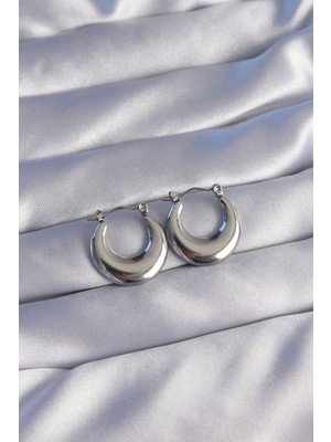 Toptan Bulurum 316L Çelik Gümüş Renk Oval Ayna Model Küpe