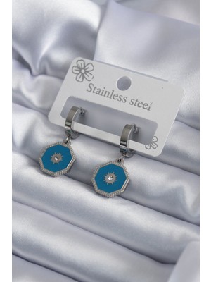 Toptan Bulurum 316L Çelik Gümüş Renk Geometrik Model Zirkon Taş Detay Kadın Küpe