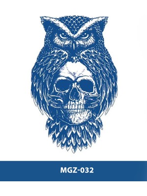 Tattoo MGZ-032 Baykuş ve Kurukafa Desen Orta Boy Yarı Kalıcı Dövme-Tatto