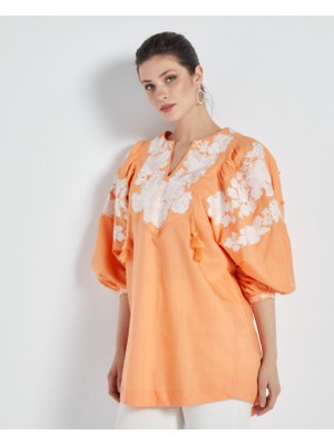 Kadın Etnik Desenli Salaş Tunik – Nakışlı Kol ve Yaka Detaylı