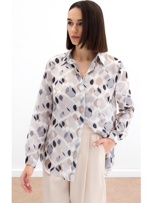 Desenli Klasik Gömlek - Bej