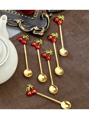 6 Adet Kirazlı Kaşık Kirazlı Çay Kahve Kaşığı Kokteyl Karıştırıcı Tatlı Kaşığı