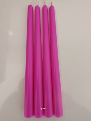 Qosrix 4'lü Açık Pembe Şamdan Soya Mumu Soya Doğal Pudra Kokulu Uzun Çubuk Konik Mum Dekoratif