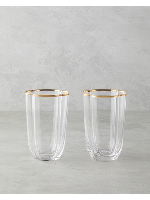 Reina Cam El Yapımı 2’li Bardak 400 ml Şeffaf-Gold