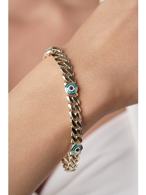 Fiyonk Kuyumculuk 14 Ayar Altın Göz Detaylı Gurmet Bileklik