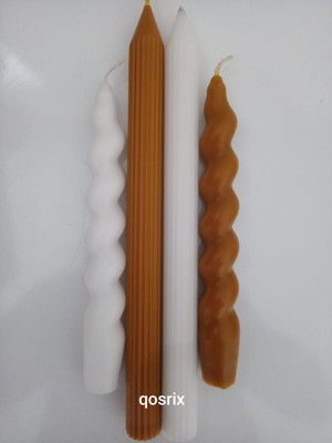 Qosrix 4'lü Beyaz Hardal Sarısı Italyan Burgulu Şamdan Soya Mumu Doğal Kokulu Uzun Çubuk Konik Burgu Spiral Mum