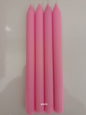 Qosrix 4'lü Pudra Pembe Şamdan Soya Mumu Soya Doğal Pudra Kokulu Uzun Çubuk Konik Mum Dekoratif