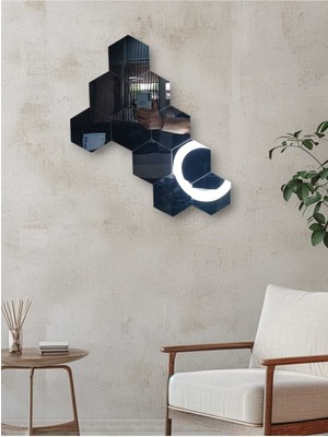 Bal Peteği Dekoratif Ayna Seti 10 Adet Silver Pleksi Ayna