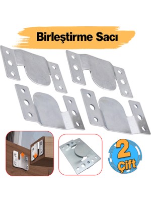Metal (2 Çift Takım) Baza Başlık Mobilya Karyola Köşe Koltuk Birleştirme Sacı Saç Bağlama Braketi