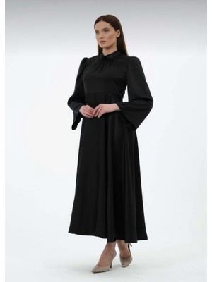 Günnur Kadın Saten Ispanyol Kol Kemer Detaylı Mezuniyet/abiye Elbise