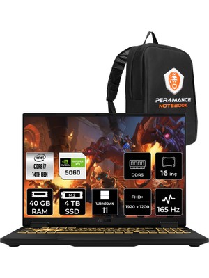 Asus Tuf Gaming F16 i7 14650HX RTX 5060 8GB Gaming Laptop 48GB RAM 256GB SSD 16" FHD+ 165Hz Win11 Home + Per4 Çanta FX608JMRRV024P366