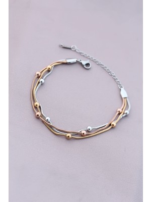 316L Kararmaz Çelik Gümüş Renk Top Zincirli Kadın Bileklik