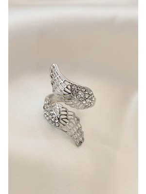 Ayarlamalı Silver Renk Metal Zirkon Taşlı Kanat Yüzük