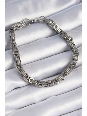 316L Çelik Gümüş Renk Kral Zincir Model Erkek Bileklik
