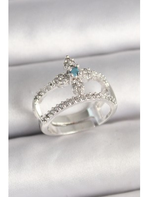 Pirinç Gümüş Renk Zirkon Taşlı Ayarlanabilir Model Kadın Yüzük