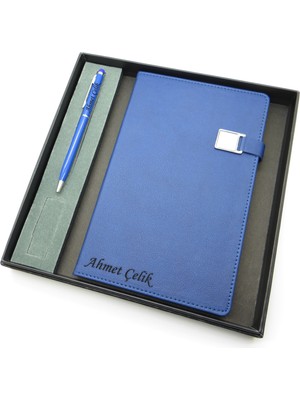 Signator® Codex | N119 Kişiye Özel Defterli Set - Isme Özel Mavi Kalem + Isme Özel Mavi Defter | Isme Özel Kutusunda Hediyelik Set
