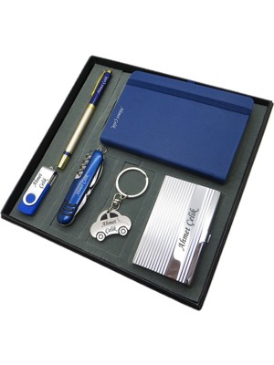Signator® Aequor | Kişiye Özel Set - 32 Gb. USB Bellek + Fonksiyonlu Çakı + Not Defteri  + Arabalı Anahtarlık + Kalem ve Kartvizitlik | Isme Özel Hediyelik Set