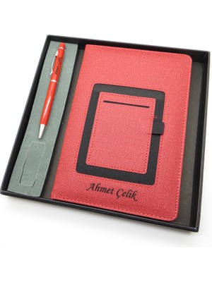 Signator® Codex | N135 Kişiye Özel Defterli Set - Isme Özel Kırmızı Kalem + Isme Özel Kırmızı Defter | Isme Özel Kutusunda Hediyelik Set