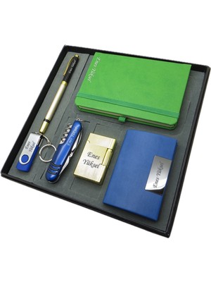 Signator® Mentha | Isme Özel Set - 32 Gb. USB Bellek + Çakmak + Not Defteri  + Çakı + Kalem ve Kartvizitlik | Kişiye Özel Hediyelik Set
