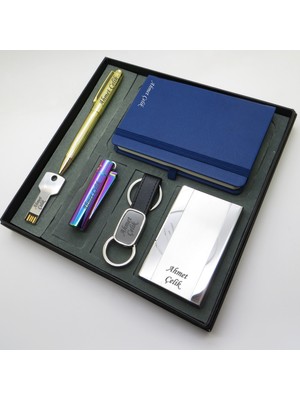 Signator® Nebula | Kişiye Özel Set - 32 Gb. Anahtar USB Bellek + Clipper Çakmak + Not Defteri  + Anahtarlık + Kalem ve Kartvizitlik | Isme Özel Hediyelik Set