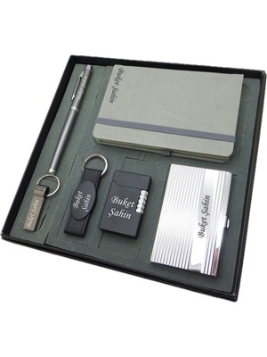 Signator® Ars | Isme Özel Set - 128 Gb. USB Bellek + Çakmak + Not Defteri  + Anahtarlık + Kalem ve Kartvizitlik | Kişiye Özel Hediyelik Set