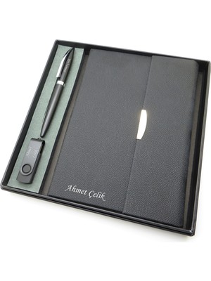 Signator® Codex | N383 Kişiye Özel Defterli Set - Isme Özel Siyah Kalem + Isme Özel Siyah Defter+ Isme Özel 32 GB USB Bellek | Isme Özel Kutusunda Hediyelik Set