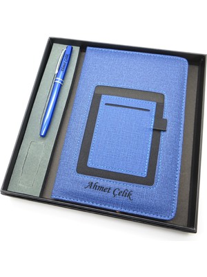 Signator® Codex | N129 Kişiye Özel Defterli Set - Isme Özel Mavi Kalem + Isme Özel Mavi Defter | Isme Özel Kutusunda Hediyelik Set