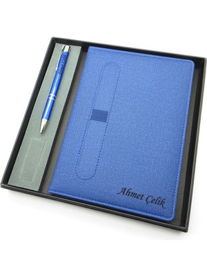 Signator® Codex | N111 Kişiye Özel Defterli Set - Isme Özel Mavi Kalem + Isme Özel Mavi Defter | Isme Özel Kutusunda Hediyelik Set