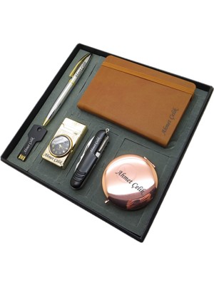 Signator® Argilla | Kişiye Özel Set - 32 Gb. Anahtar USB Bellek + Saatli Çakmak + Not Defteri  + Çok Fonksiyonlu Çakı + Kalem ve El Aynası | Isme Özel Hediyelik Set