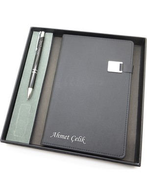 Signator® Codex | N123 Kişiye Özel Defterli Set - Isme Özel Siyah Kalem + Isme Özel Siyah Defter | Isme Özel Kutusunda Hediyelik Set