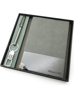 Signator® Codex | N373 Kişiye Özel Defterli Set - Isme Özel Gri Kalem + Isme Özel Gri Defter + Isme Özel Anahtarlık | Isme Özel Kutusunda Hediyelik Set