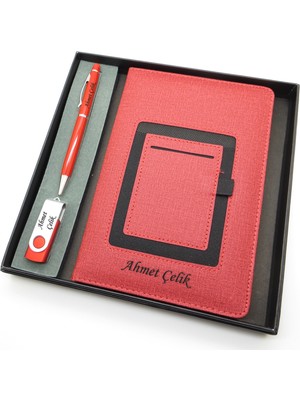 Signator® Codex | N136 Kişiye Özel Defterli Set - Isme Özel Kırmızı Kalem + Isme Özel Kırmızı Defter + Isme Özel 32 GB USB Bellek| Isme Özel Kutusunda Hediyelik Set