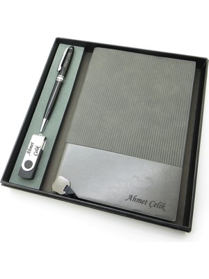Signator® Codex | N375 Kişiye Özel Defterli Set - Isme Özel Siyah Kalem + Isme Özel Gri Defter + Isme Özel 32 GB USB Bellek | Isme Özel Kutusunda Hediyelik Set
