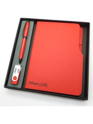 Signator® Codex | N358 Kişiye Özel Defterli Set - Isme Özel Kırmızı Kalem + Isme Özel Kırmızı Defter + Isme Özel 32 GB USB Bellek | Isme Özel Kutusunda Hediyelik Set