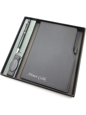 Signator® Codex | N172 Kişiye Özel Defterli Set - Isme Özel Siyah Kalem + Isme Özel Siyah Defter + Isme Özel Siyah Anahtarlık | Isme Özel Kutusunda Hediyelik Set