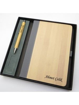 Signator® Codex | N214 Kişiye Özel Defterli Set - Isme Özel Bambu Kalem + Isme Özel Bambu Defter | Isme Özel Kutusunda Hediyelik Set