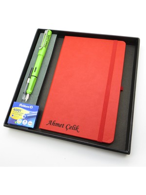 Signator® Codex | N316 Kişiye Özel Defterli Set - Isme Özel Açık Yeşil Dolma Kalem + Isme Özel Kırmızı Defter + Yedek Kartuş| Isme Özel Kutusunda Hediyelik Set
