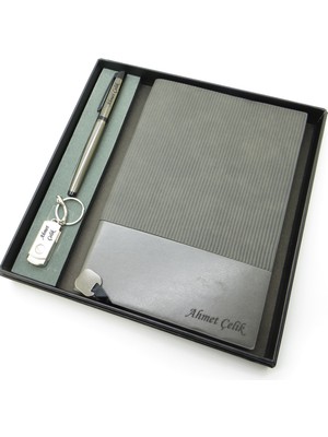 Signator® Codex | N374 Kişiye Özel Defterli Set - Isme Özel Gri Kalem + Isme Özel Gri Defter + Isme Özel 32 GB USB Bellek | Isme Özel Kutusunda Hediyelik Set