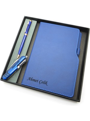 Signator® Codex | N158 Kişiye Özel Defterli Set - Isme Özel Mavi Kalem + Isme Özel Mavi Defter + Isme Özel Mavi Çakı| Isme Özel Kutusunda Hediyelik Set
