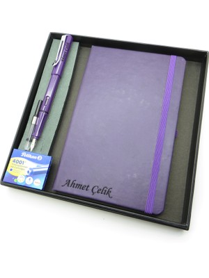 Signator® Codex | N319 Kişiye Özel Defterli Set - Isme Özel Mor Dolma Kalem + Isme Özel Mor Defter + Yedek Kartuş| Isme Özel Kutusunda Hediyelik Set