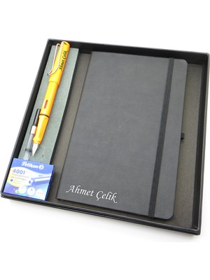 Signator® Codex | N310 Kişiye Özel Defterli Set - Isme Özel Turuncu Dolma Kalem + Isme Özel Siyah Defter + Yedek Kartuş| Isme Özel Kutusunda Hediyelik Set