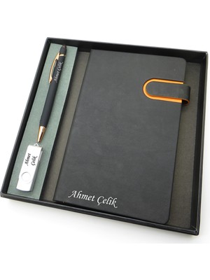 Signator® Codex | N298 Kişiye Özel Defterli Set - Isme Özel Siyah Kalem + Isme Özel Siyah Defter + Isme Özel 32 GB USB Bellek| Isme Özel Kutusunda Hediyelik Set