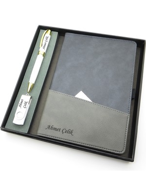 Signator® Codex | N369 Kişiye Özel Defterli Set - Isme Özel Beyaz Kalem + Isme Özel Siyah Defter + Isme Özel 32 GB USB Bellek | Isme Özel Kutusunda Hediyelik Set